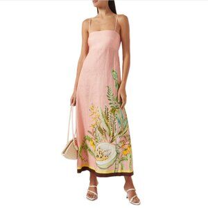 Alemais Women's Pink Papaya Floral-Print Flax Midi Dress